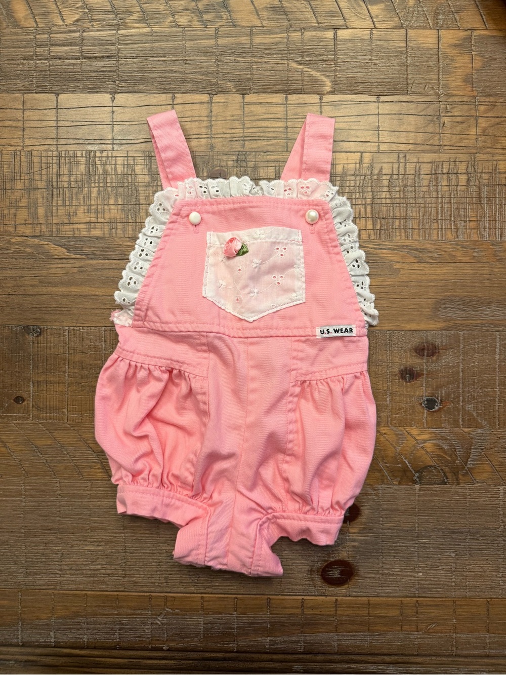 Vintage Pink Denim Lace-Trim Baby Girl Overalls (U.S. WEAR)